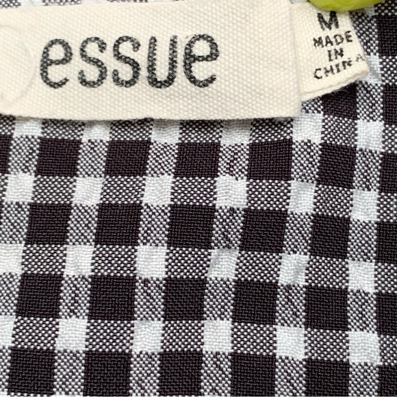 Essue Black and White Gingham Print V Neck Button Up Puff Sleeve Top Medium - Picture 6 of 8